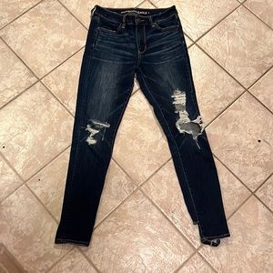 Womens American Eagle Outfitters Dark Blue Jeans Long